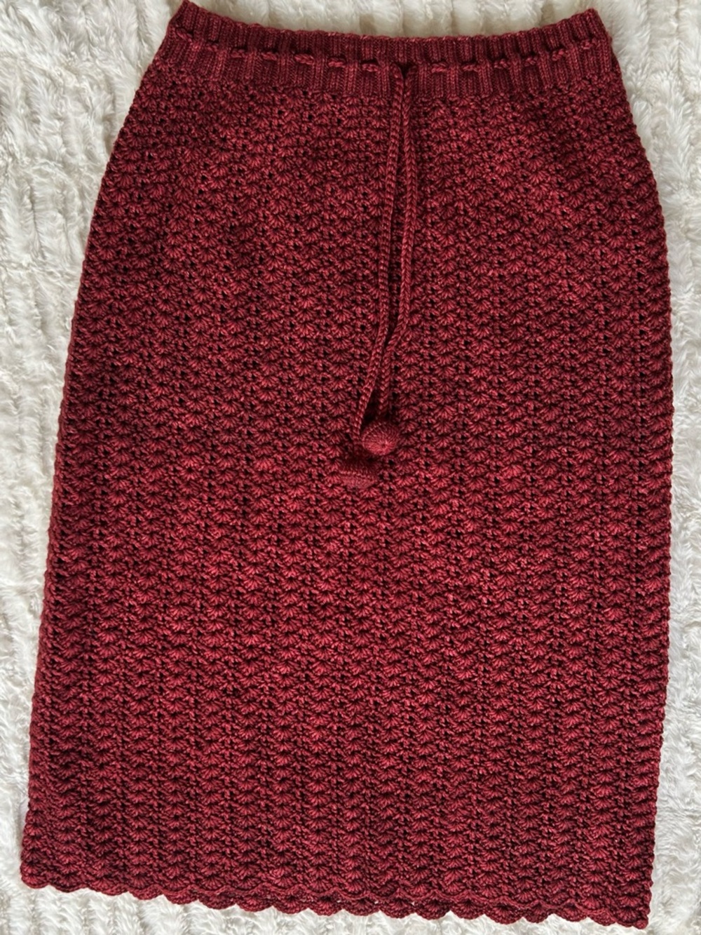 Misha & Puff Crochet Skirt Merino Wool Knit Cranberry